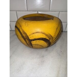 Vintage Hand Painted Glazed‎ Pottery Pot Yellow OLA51